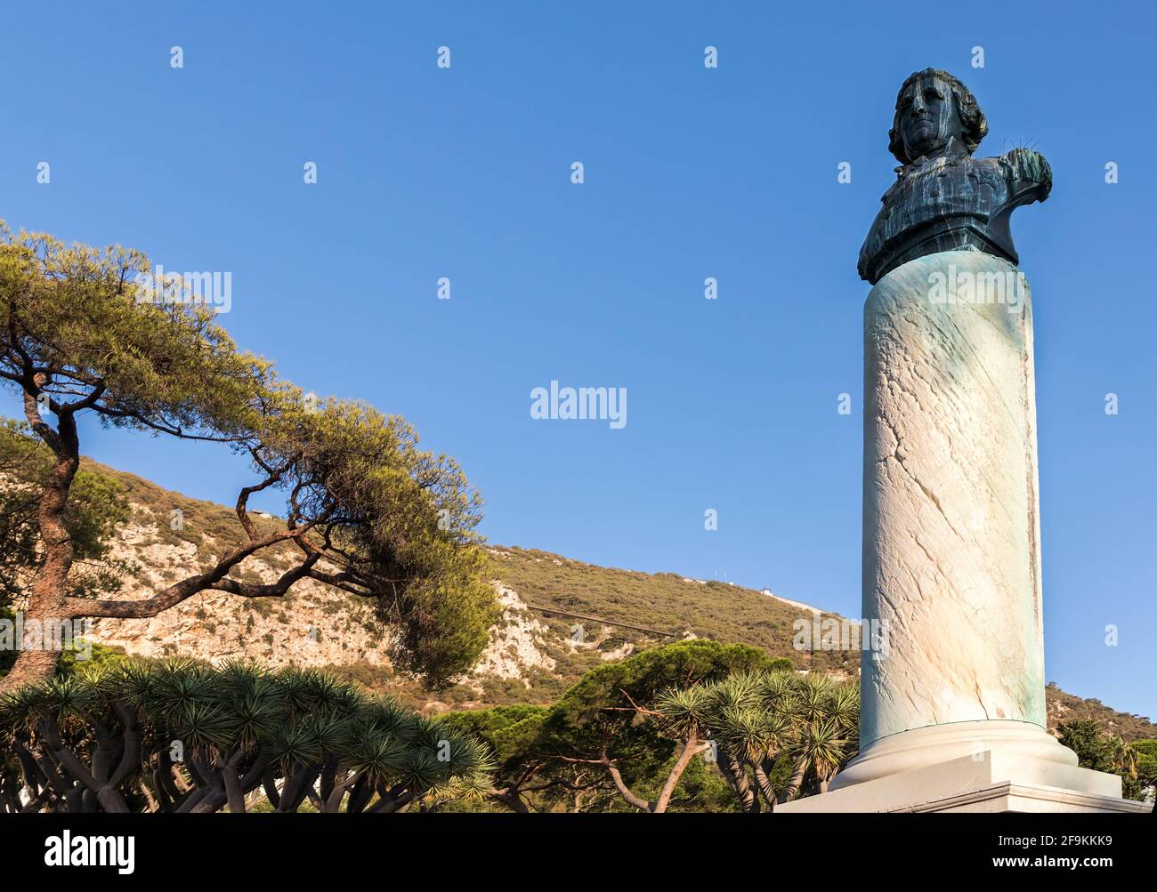 Busto del generale George Augustus Eliott, Barone Heathfield di Gibilterra, Alameda Botanic Gardens, Gibilterra; Eliott fu il primo governatore di Gibilterra Foto Stock