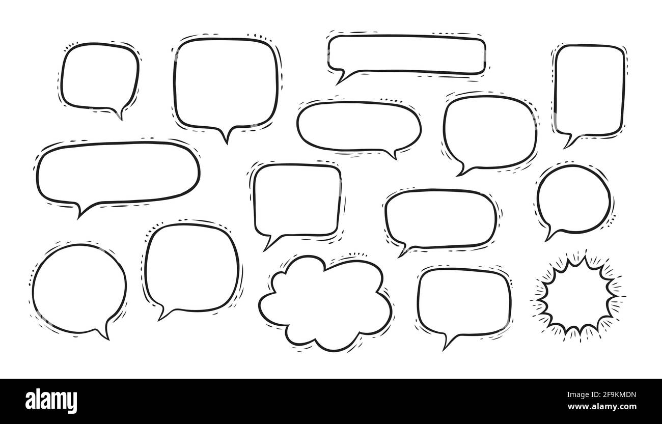 Set di fumetti di conversazione disegnati a mano e pensare per parole di dialogo o messaggio. Elementi di progettazione Illustrazione Vettoriale