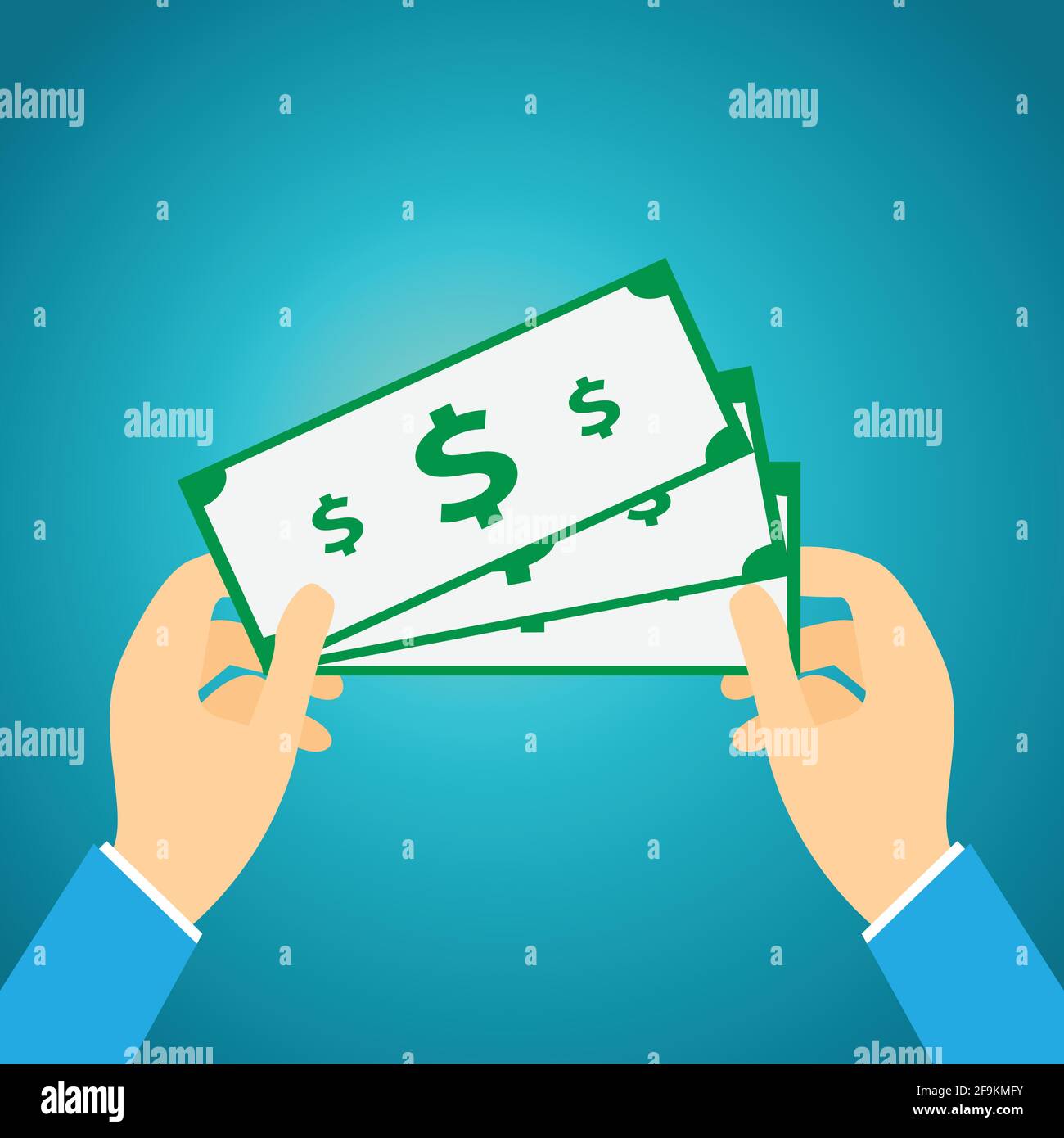 Mani che tengono il denaro di carta con il simbolo del dollaro su di loro Illustrazione Vettoriale