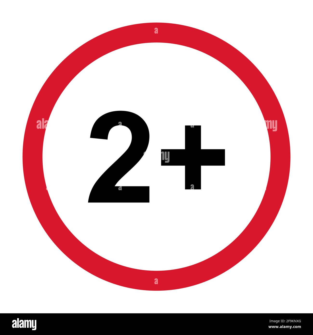 segno piatto di restrizione 2+ con cerchio rosso isolato su sfondo bianco.  Simbolo del limite di età. No, sotto i due anni, illustrazione di  avvertenza Immagine e Vettoriale - Alamy
