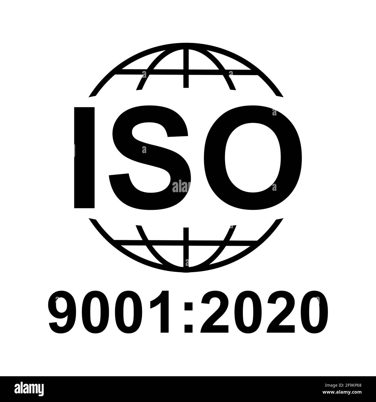Icona ISO 9001:2020. Simbolo di qualità standard. Pulsante vettore isolato su sfondo nero . Illustrazione Vettoriale