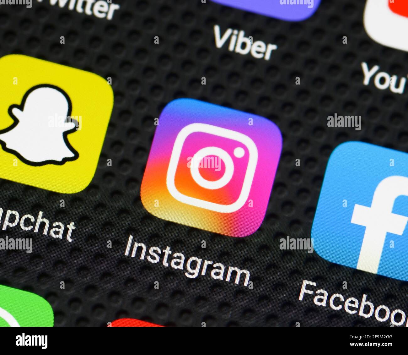 Logo dell'icona dell'app Instagram su uno smartphone, primo piano Foto Stock