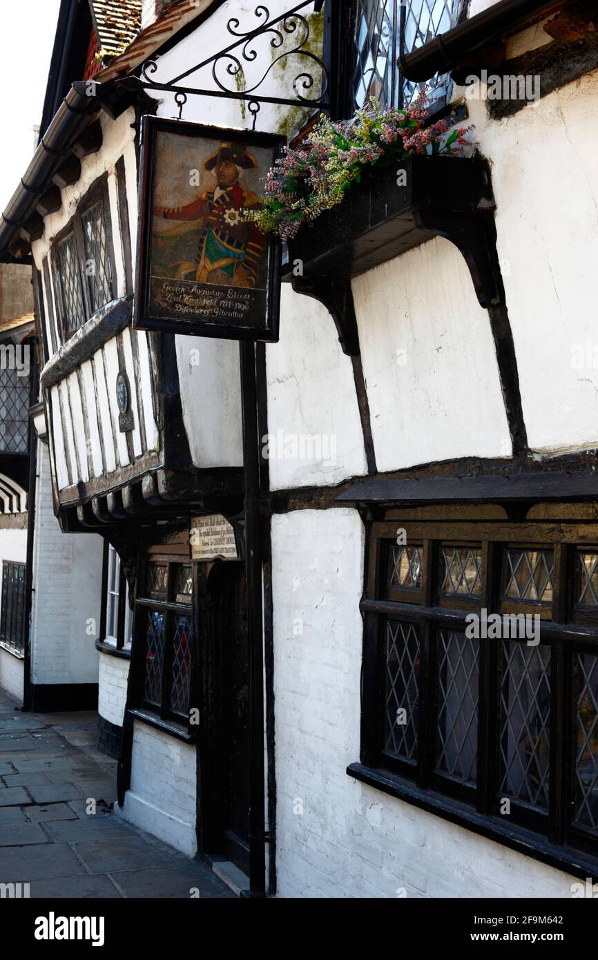 Ritratto di George Augustus Eliott, 1° barone Heathfield sul cartello Shovels, una casa storica in All Saints Street, Old Town, Hastings, East Sussex Foto Stock