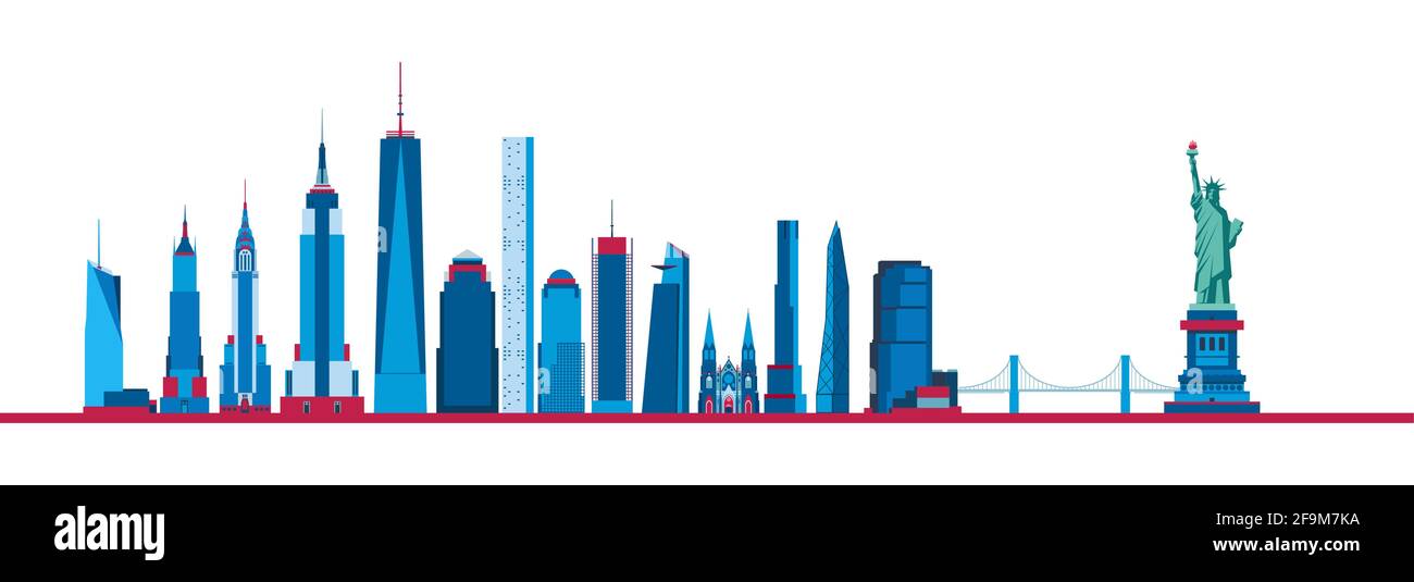 Edifici storici e moderni di New York. Illustrazione vettoriale dello skyline della città. Illustrazione Vettoriale Edifici storici e moderni di New York. Illustrazione vettoriale dello skyline della città. Illustrazione Vettoriale
