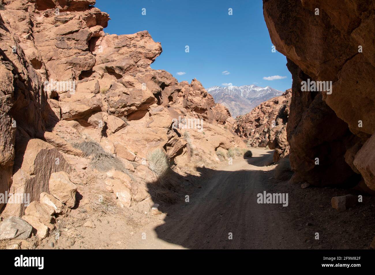 Il Chidago Canyon è un canyon vulcanico naturale della contea di Mono, California, USA, abbastanza largo da consentire il passaggio di un veicolo alla volta. Foto Stock