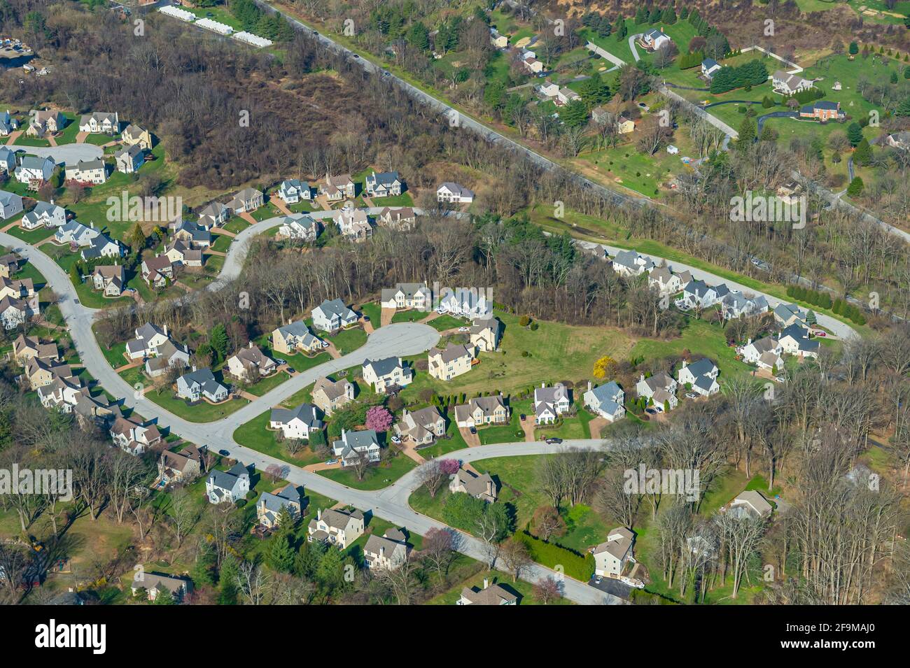 Veduta aerea del sobborgo americano, Pennsylvania, Stati Uniti Foto Stock