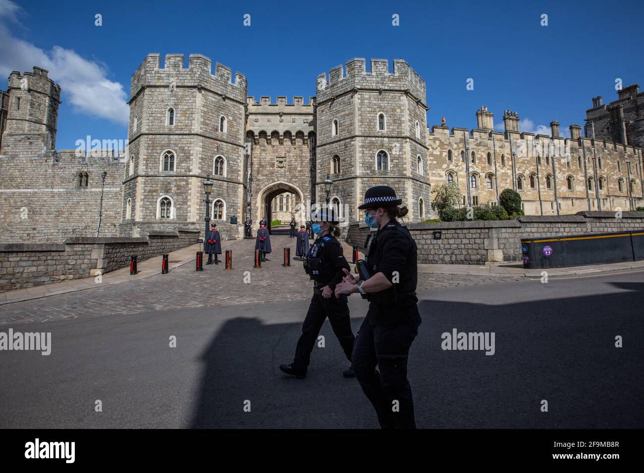 UK Royal Funeral a Windsor: La costruzione del Duca di Edimburgo funerale a Windsor, Berkshire, Inghilterra, Regno Unito Foto Stock