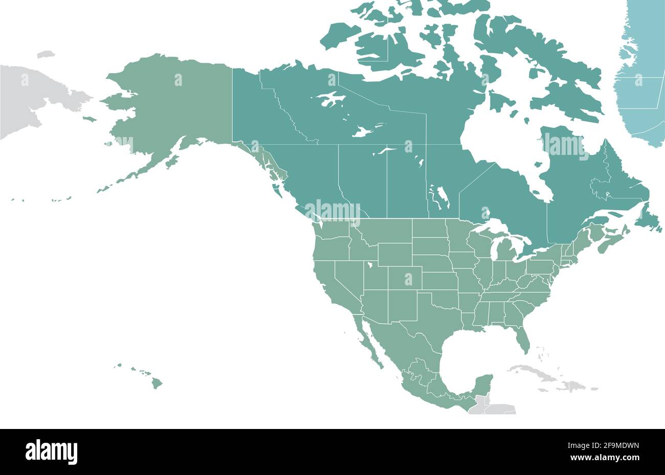 Mappa dei confini dei paesi del Nord America. Mappa vettoriale di Stati Uniti e Canada, Messico. Illustrazione Vettoriale