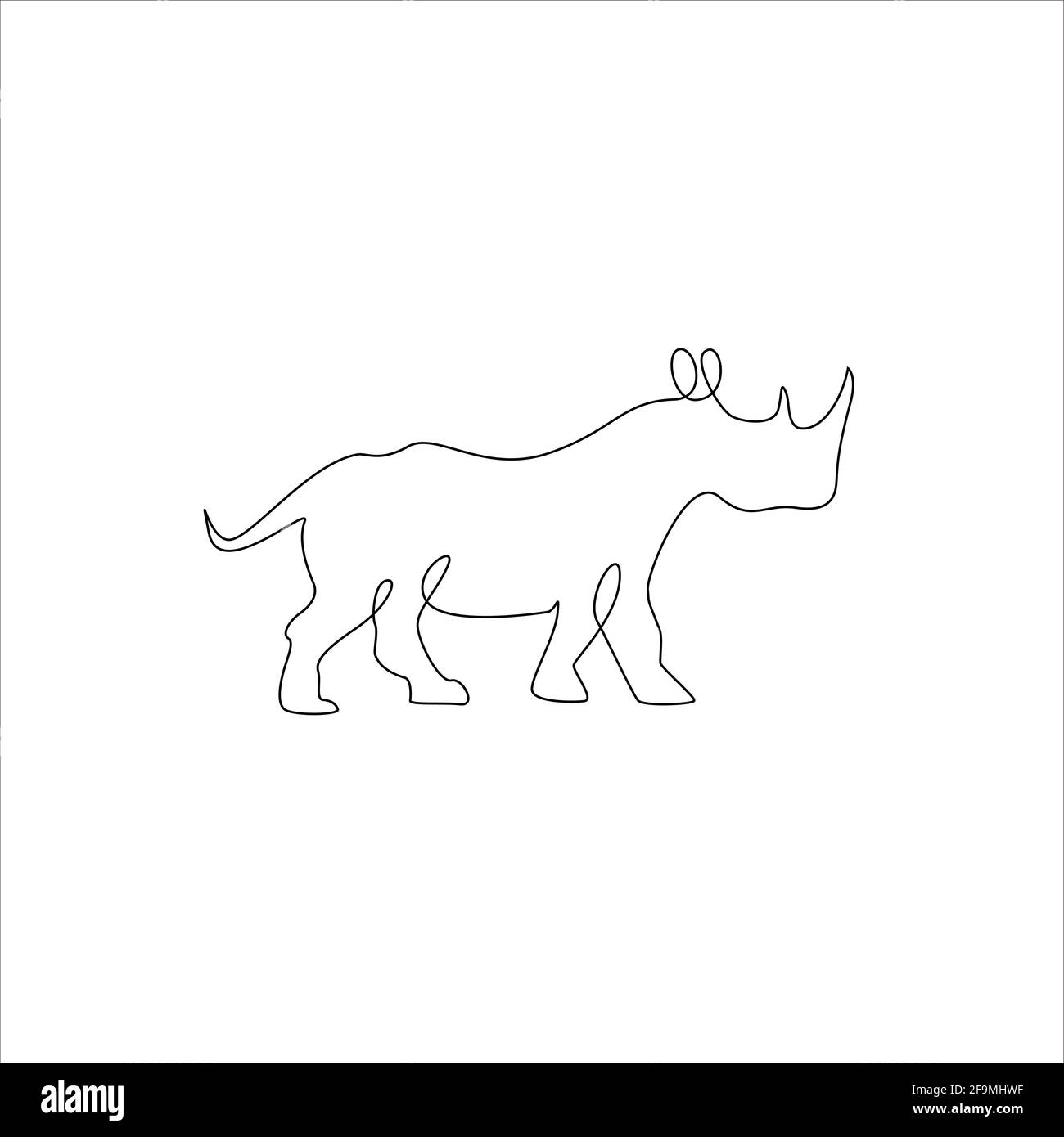 Icona minimalista di Rhinoceros a una linea. Tatuaggio animale con disegno a linee. Rinoceronte disegno a mano a una linea stampa continua d'arte, Illustrazione vettoriale. Canto libero Illustrazione Vettoriale