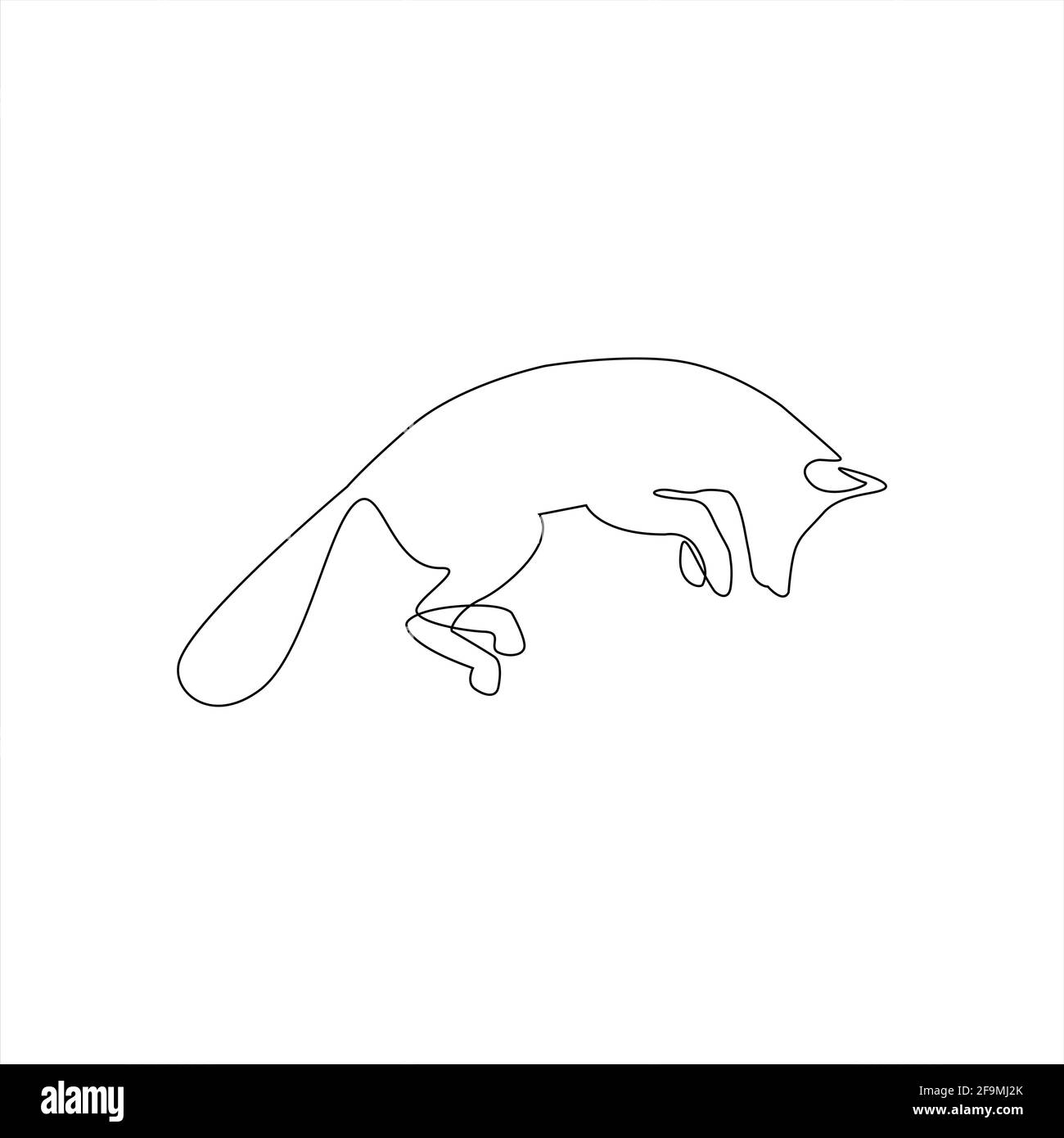 Icona minimalista One Line Fox. Tatuaggio animale con disegno a linee. La volpe sta saltando una linea mano che disegna una stampa continua d'arte, illustrazione vettoriale. Libero s Illustrazione Vettoriale