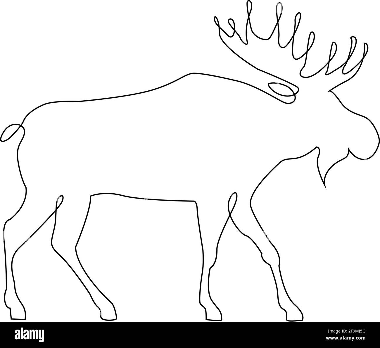 Icona minimalista di un'unica linea di Moose Deer. Moose o Caribou renna una linea di disegno a mano di arte continua Illustrazione vettoriale. Disegno libero a linea singola di Illustrazione Vettoriale