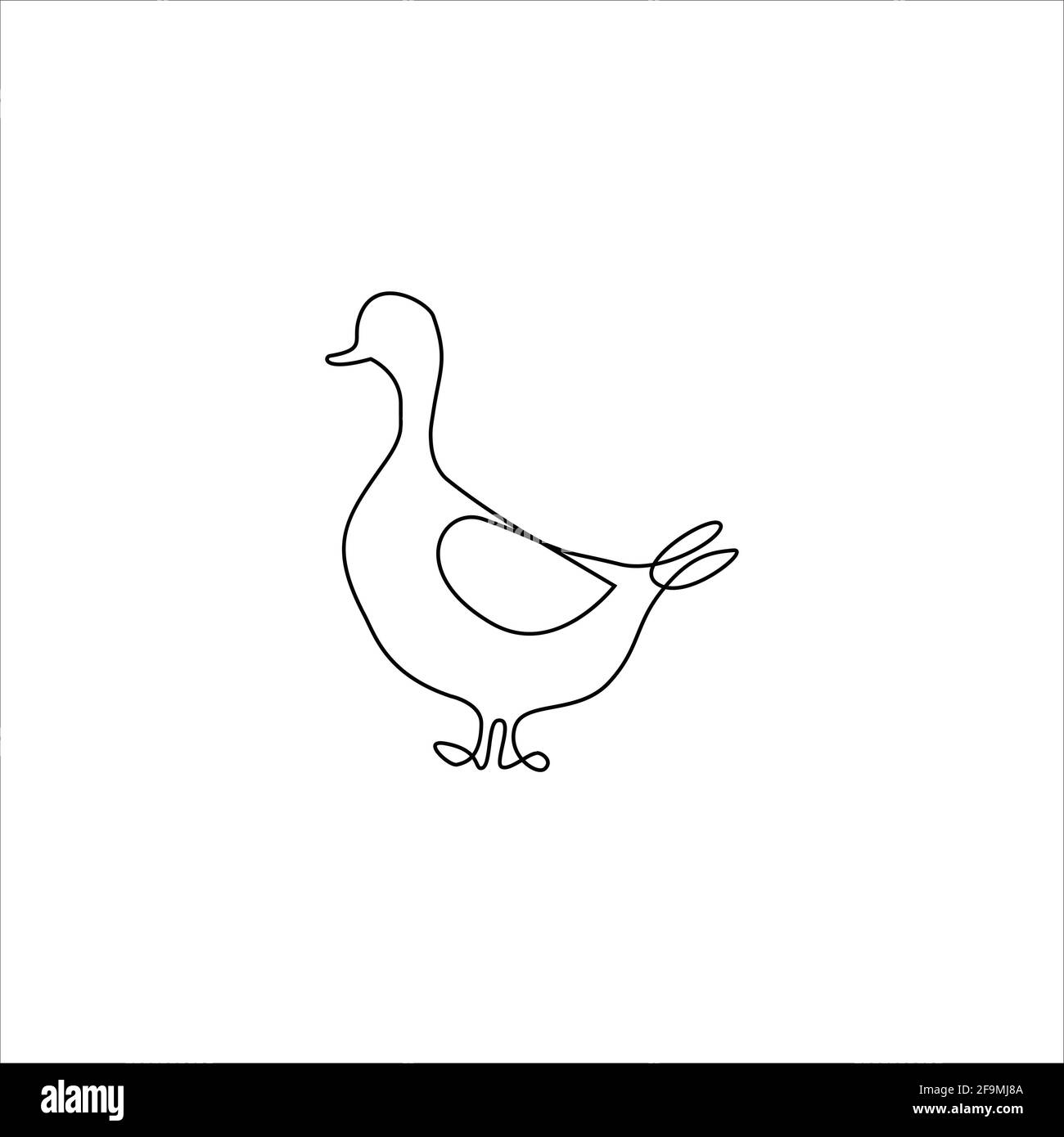 Icona minimalistica di un'oca o di un'anatra. Uccelli da fattoria disegno a mano su una linea o stampa continua di arte, illustrazione vettoriale. Tatuaggio con disegno a linea Duck. Fre Illustrazione Vettoriale