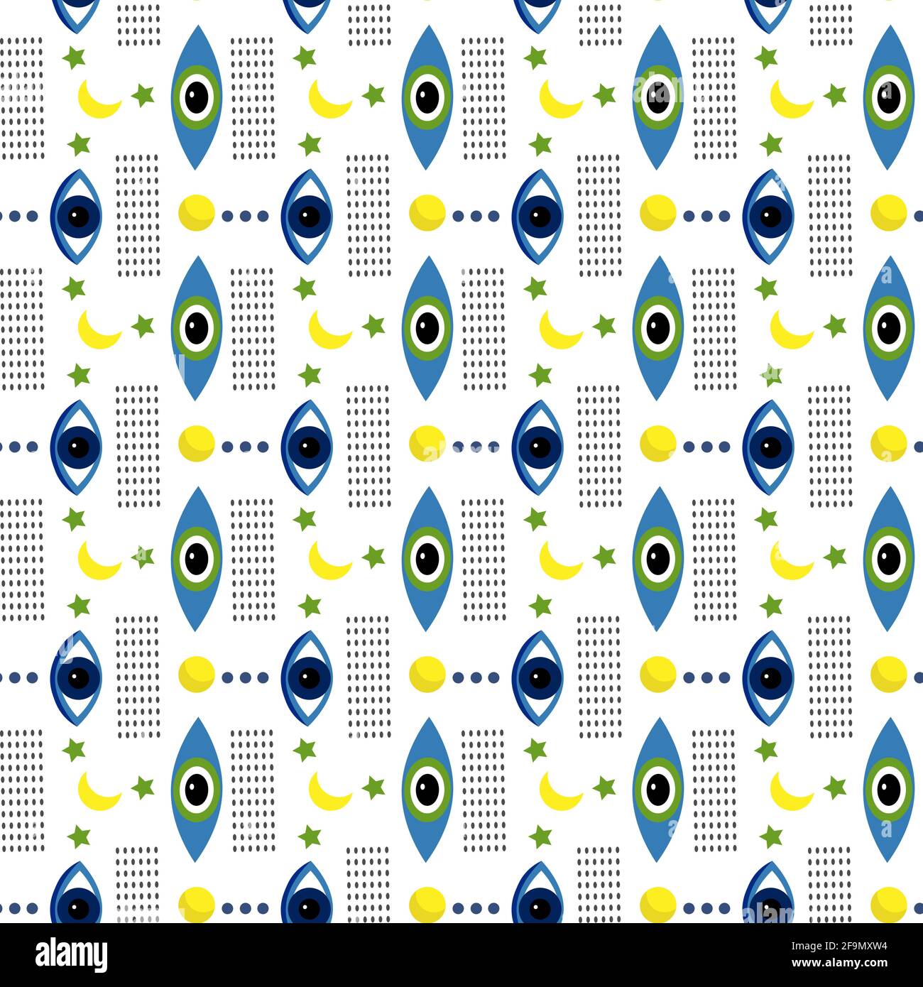 Pattern con occhi e simboli blu mistici. Illustrazione Vettoriale