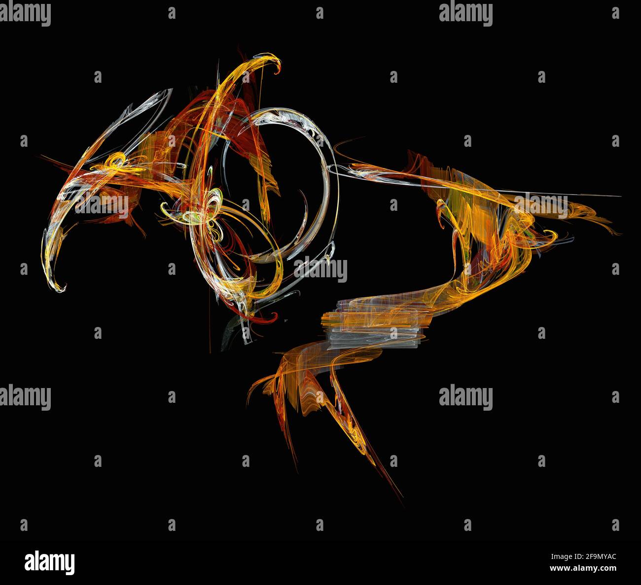 Immagine astratta della fiamma frattale, ribbola un uccello come una creatura Foto Stock