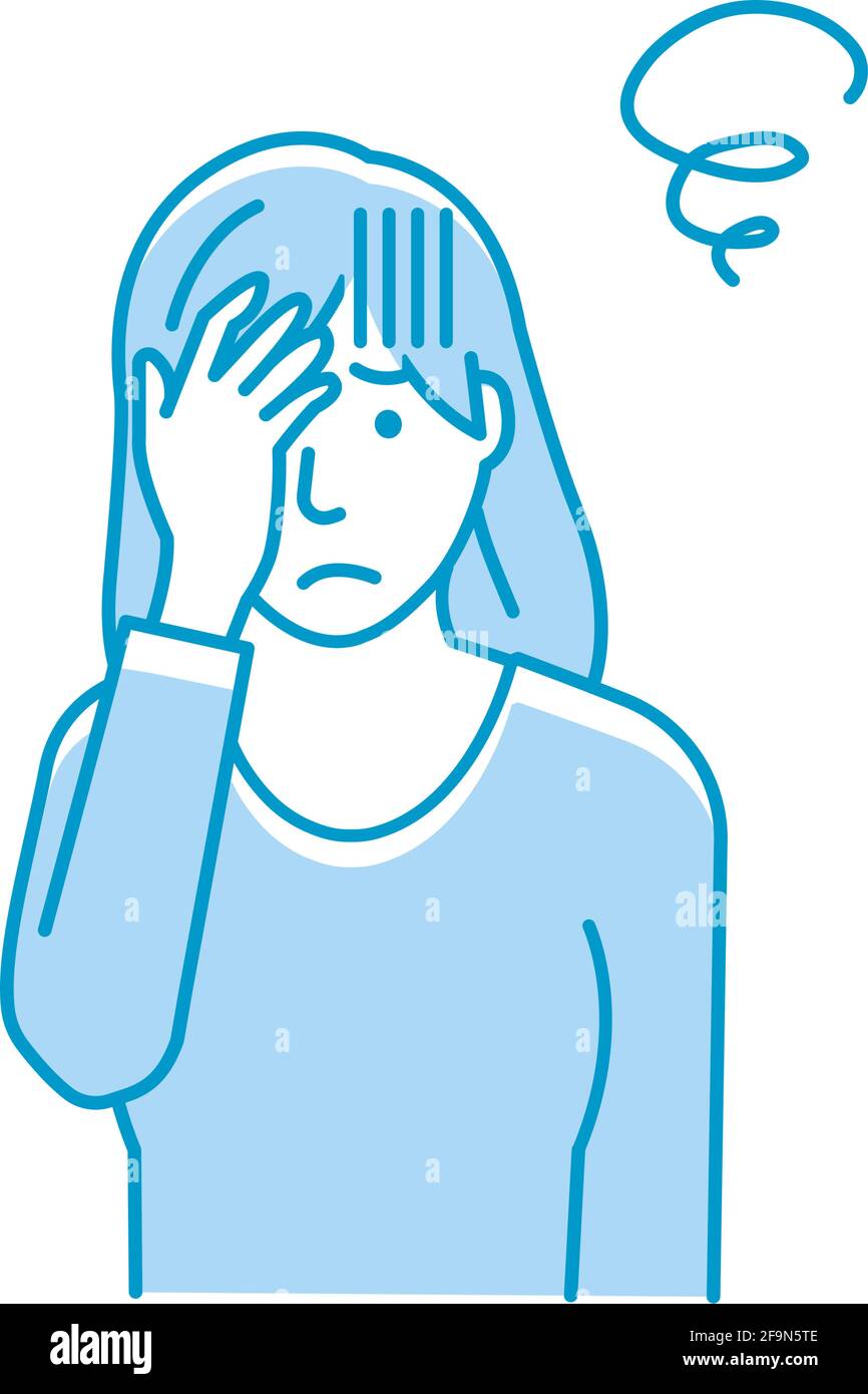 Illustrazione vettoriale di una giovane donna che stringe la testa ( OH mio dio, mal di testa ) Illustrazione Vettoriale