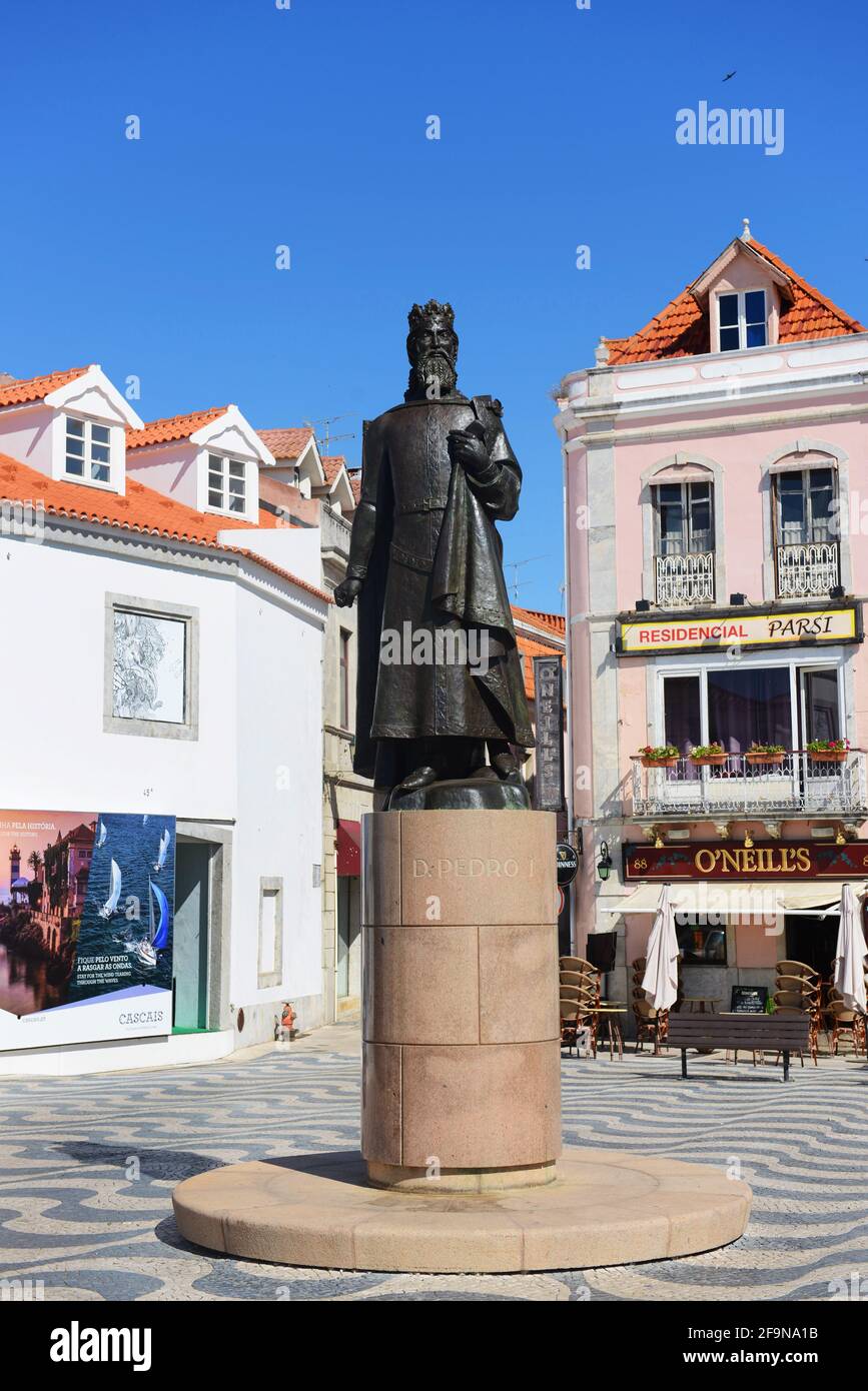 Statua di D.Pedro a Cascais, Portogallo. Foto Stock