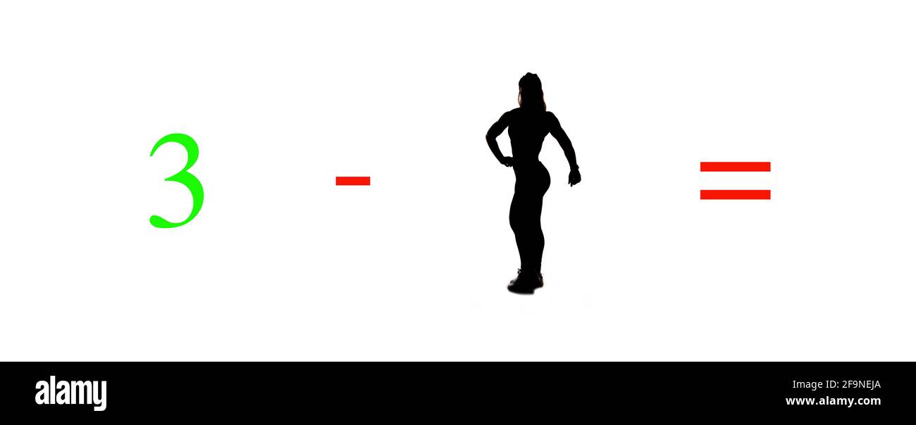 Esercizi matematici ed aritmetici molto semplici per imparare la matematica; problemi di addizione, sottrazione, divisione e moltiplicazione. Equat molto semplice Foto Stock