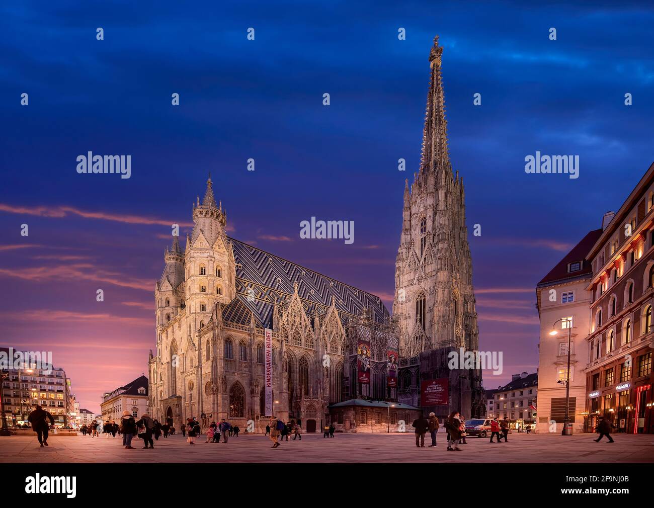 Vienna, Austria. Cattedrale di Santo Stefano di notte nel centro di Vienna. Chiesa cattolica romana in stile gotico. Stephansdom Foto Stock