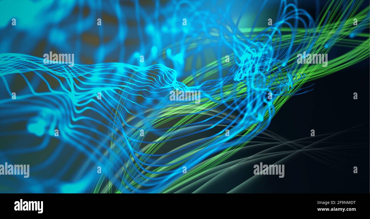 Composizione di molteplici piste di luce elettrica blu e verde Foto Stock