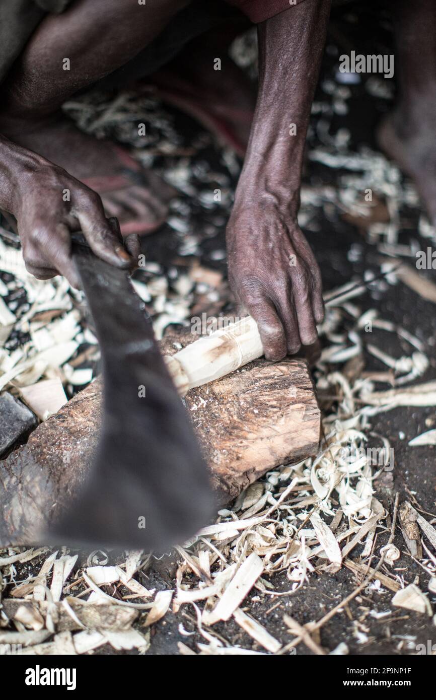 Villaggio tradizionale di Pigmy, Parco Nazionale di Kibira, Burundi, Africa Foto Stock