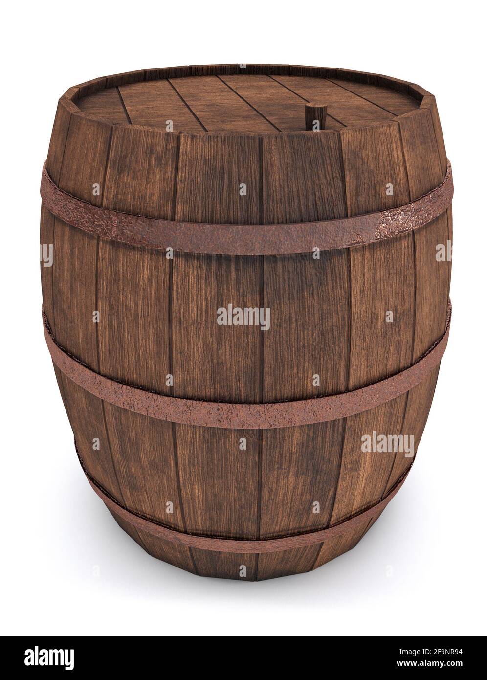 Botti di vino in legno su sfondo bianco. Rendering 3D Foto Stock