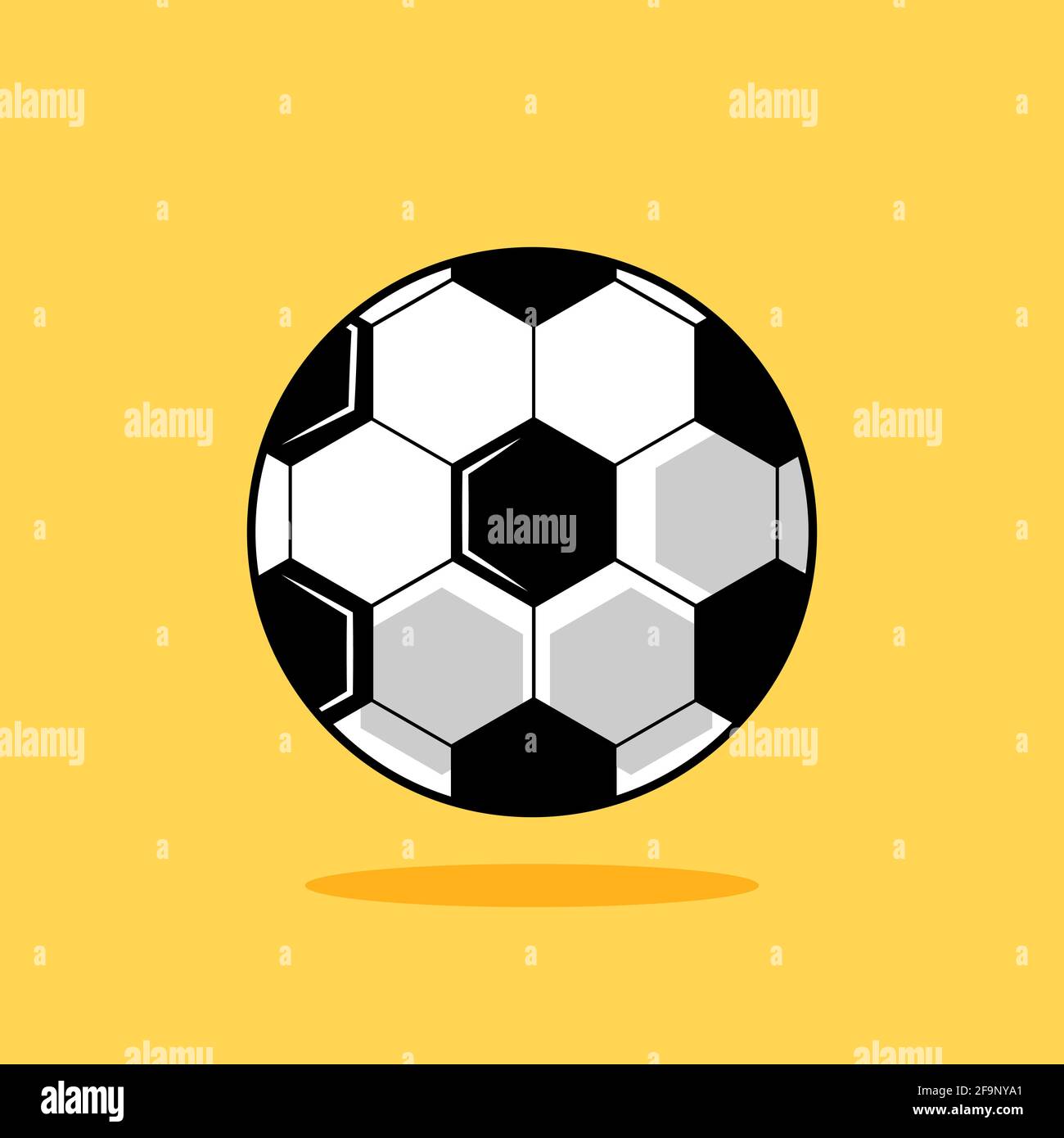 Pallone da calcio. Palla di calcio Cartoon isolato su sfondo giallo. Illustrazione vettoriale Illustrazione Vettoriale