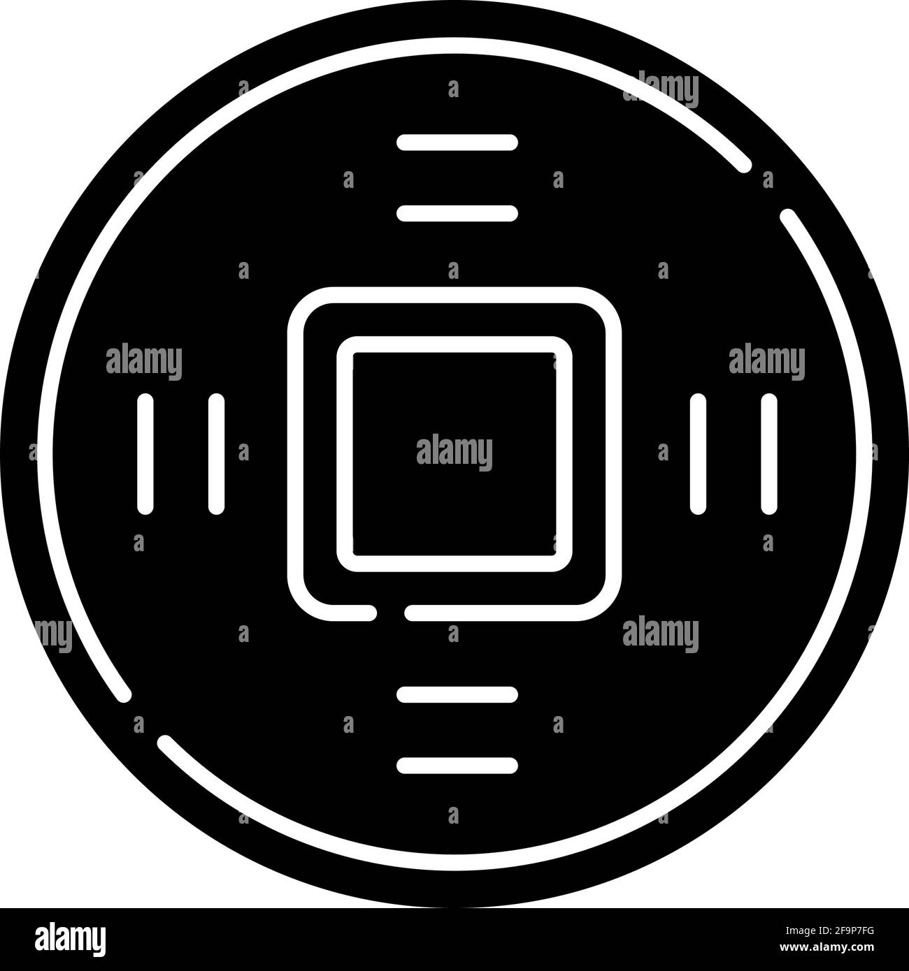 Antica moneta cinese glifo nero icona Illustrazione Vettoriale