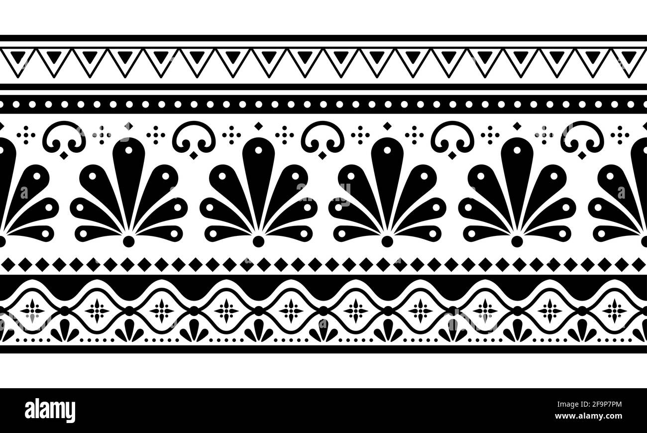 Talavera Poblana vettore senza cuciture lungo motivo orizzontale in bianco e nero Ispirato a ceramiche e ceramiche decorate in stile messicano tradizionale Illustrazione Vettoriale Talavera Poblana vettore senza cuciture lungo motivo orizzontale in bianco e nero Ispirato a ceramiche e ceramiche decorate in stile messicano tradizionale Illustrazione Vettoriale