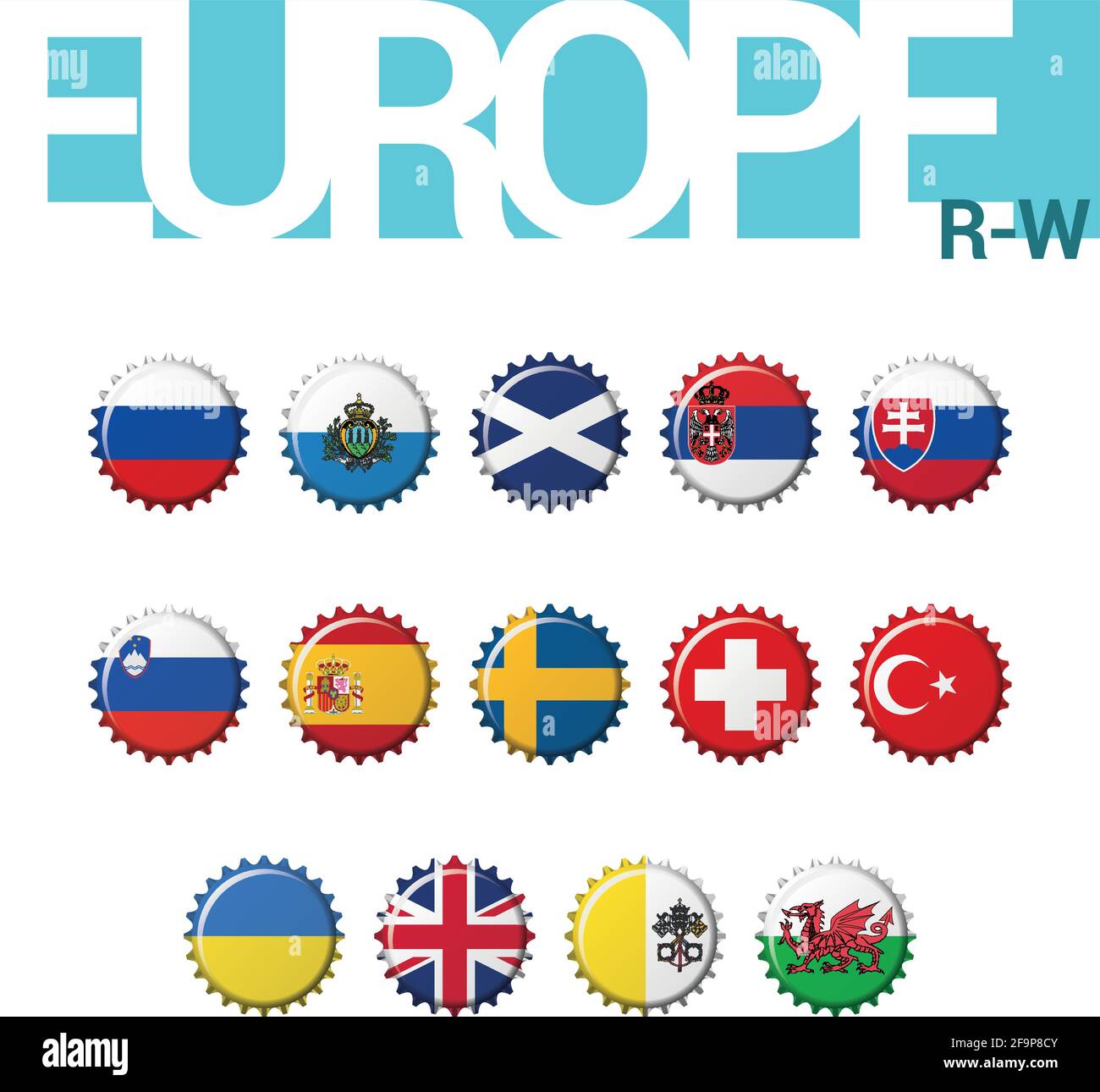 Set di 14 bandiere d'Europa (R-W). Set 4 di 4. Illustrazione vettoriale. Russia, San Marino, Scozia, Serbia, Slovacchia, Slovenia, Spagna, Svezia, S. Illustrazione Vettoriale