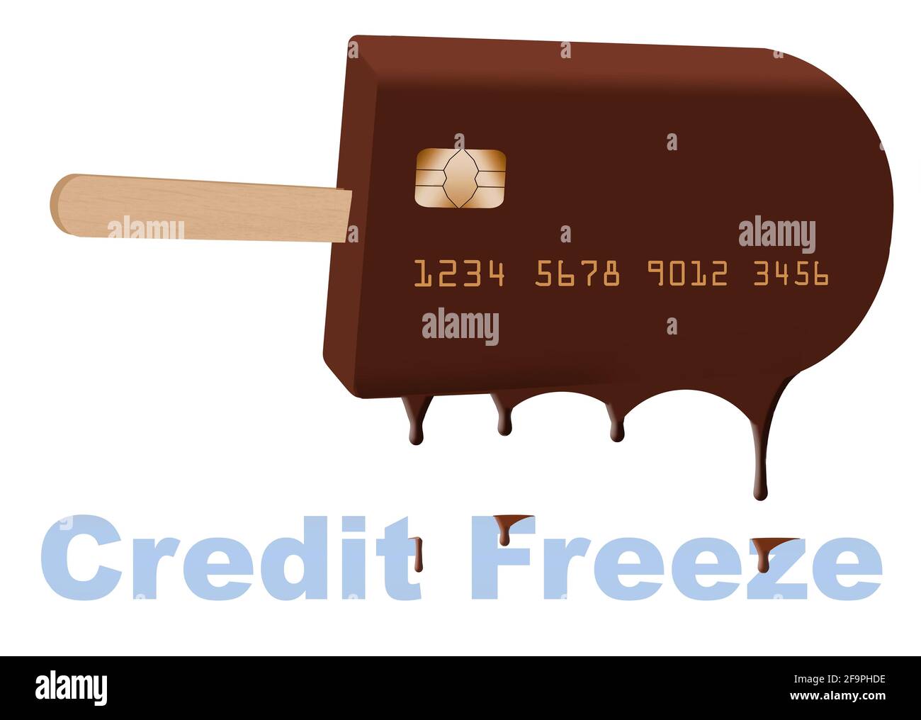 E' decorata una gelateria al cioccolato su un bastone In questa illustrazione 3-D assomiglia a una carta di credito circa il credito si blocca per proteggere il tuo credito repo Foto Stock
