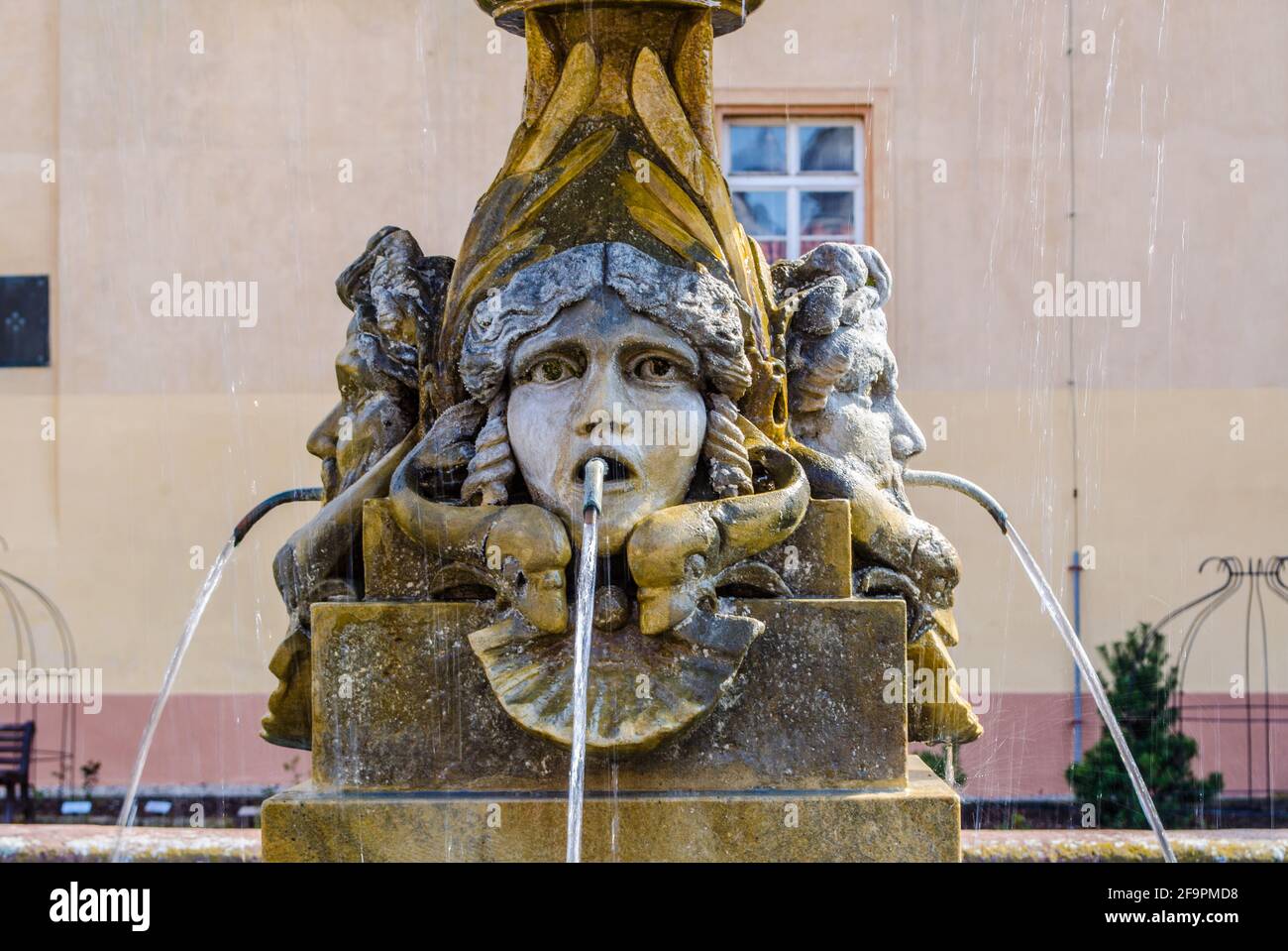 particolare di una fontana situata nel cortile principale del castello di podebrady nella repubblica ceca. Foto Stock
