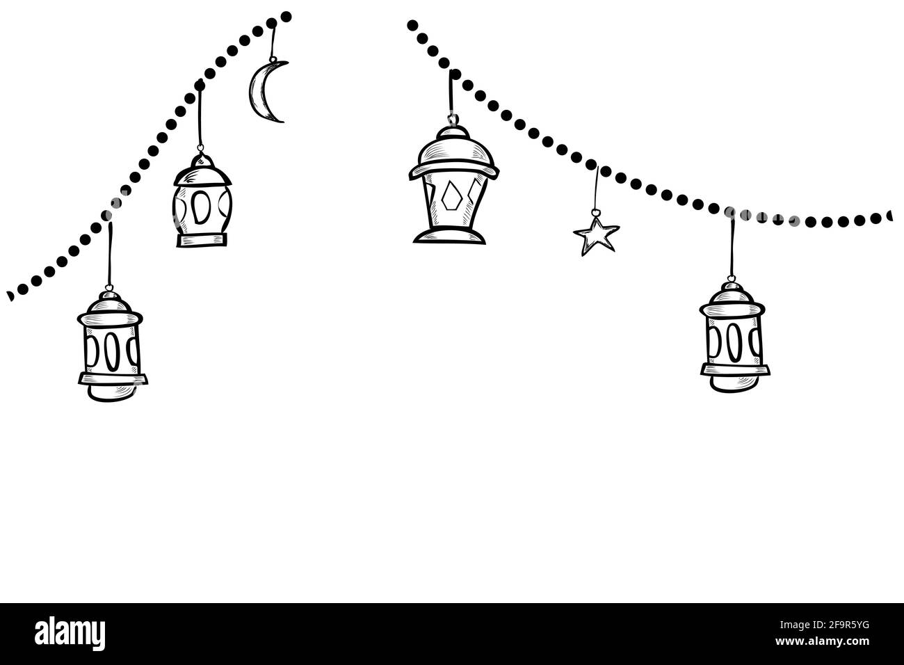 Disegno a mano vettore di schizzo, Lanterna, Stella e Luna, elemento disegno o modello per Ramadan Kareem biglietto d'auguri, Banner, volantino e poster, Lante colorato Illustrazione Vettoriale