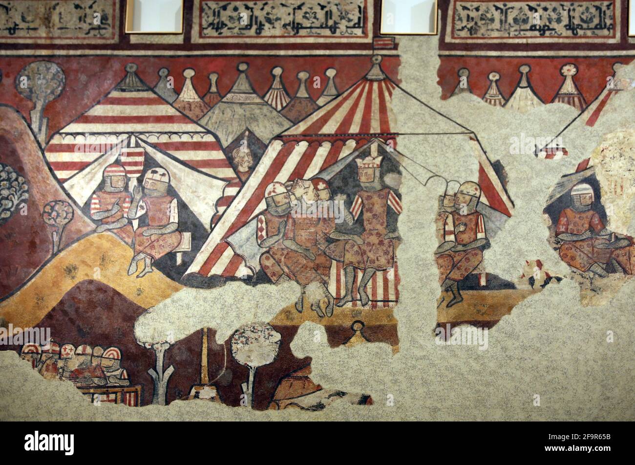 Dipinti di conquista di Maiorca, 1285-90. Palazzo Berenguer Aguilar, Barcellona. Campo reale con James I. Museo Nazionale d'Arte della Catalogna. Barcellona. Foto Stock