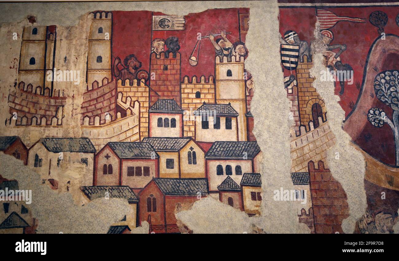 Dipinti di conquista di Maiorca, 1285-90. Palazzo Berenguer Aguilar, Barcellona. Museo Nazionale d'Arte della Catalogna. Barcellona. Catalogna. Spagna. Foto Stock