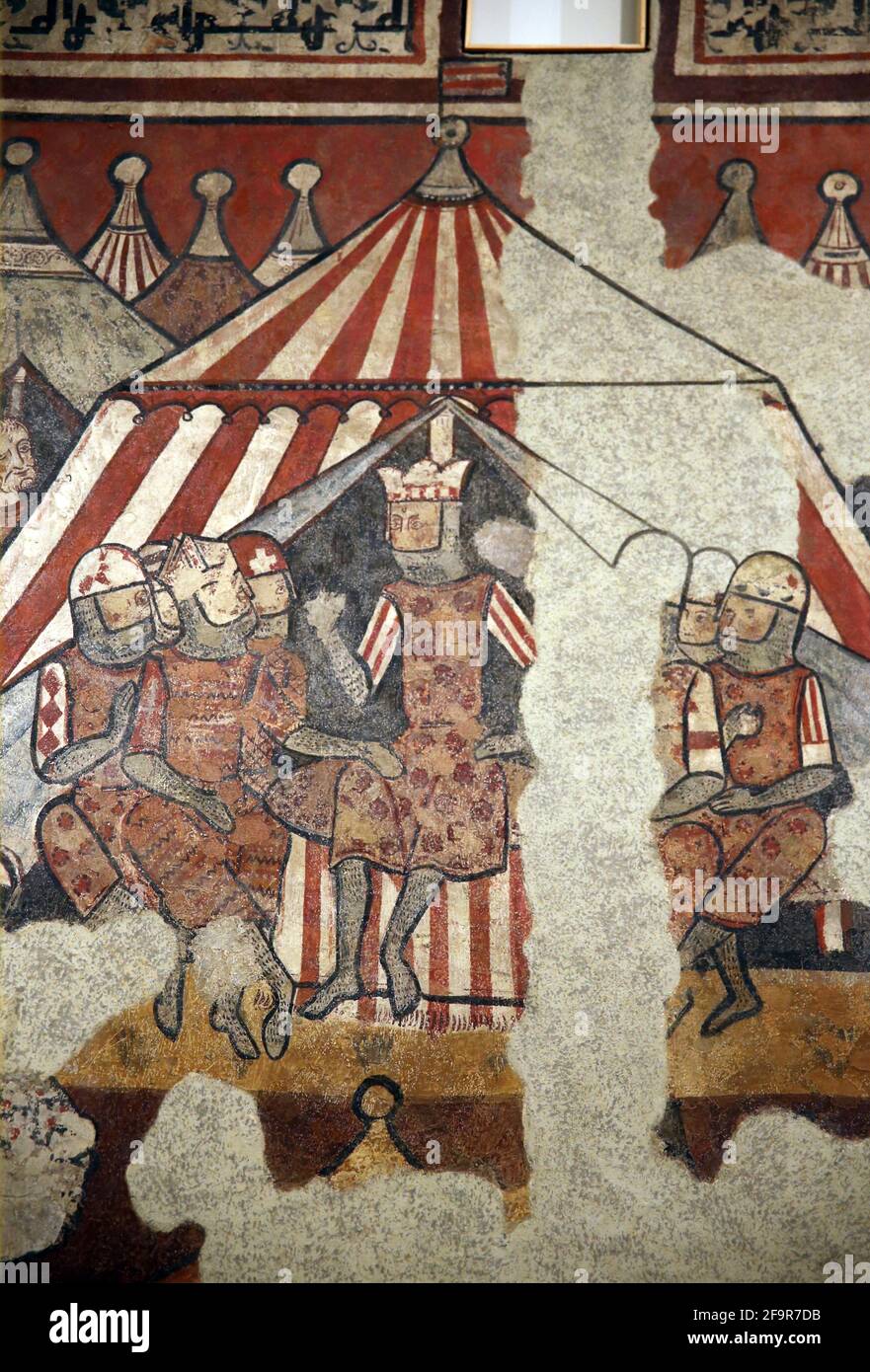Dipinti di conquista di Maiorca, 1285-90. Palazzo Berenguer Aguilar, Barcellona. Campo reale con James I. Museo Nazionale d'Arte della Catalogna. Barcellona. Foto Stock