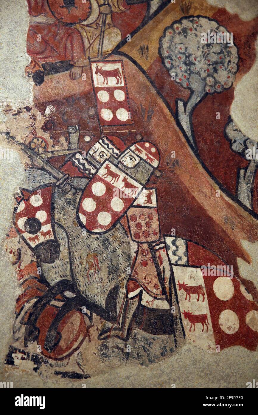 Dipinti di conquista di Maiorca. Guillem II de Montcada nella Battaglia di Portopi. Palazzo Aguilar, Barcellona. Museo Nazionale d'Arte della Catalogna. Barcellona. Foto Stock