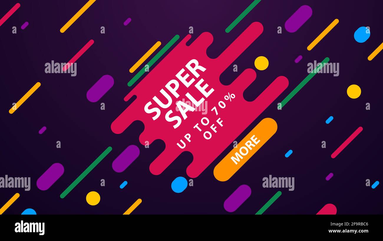 Vendita banner template design, vendita grande offerta speciale. Modello viola con forme astratte Foto Stock