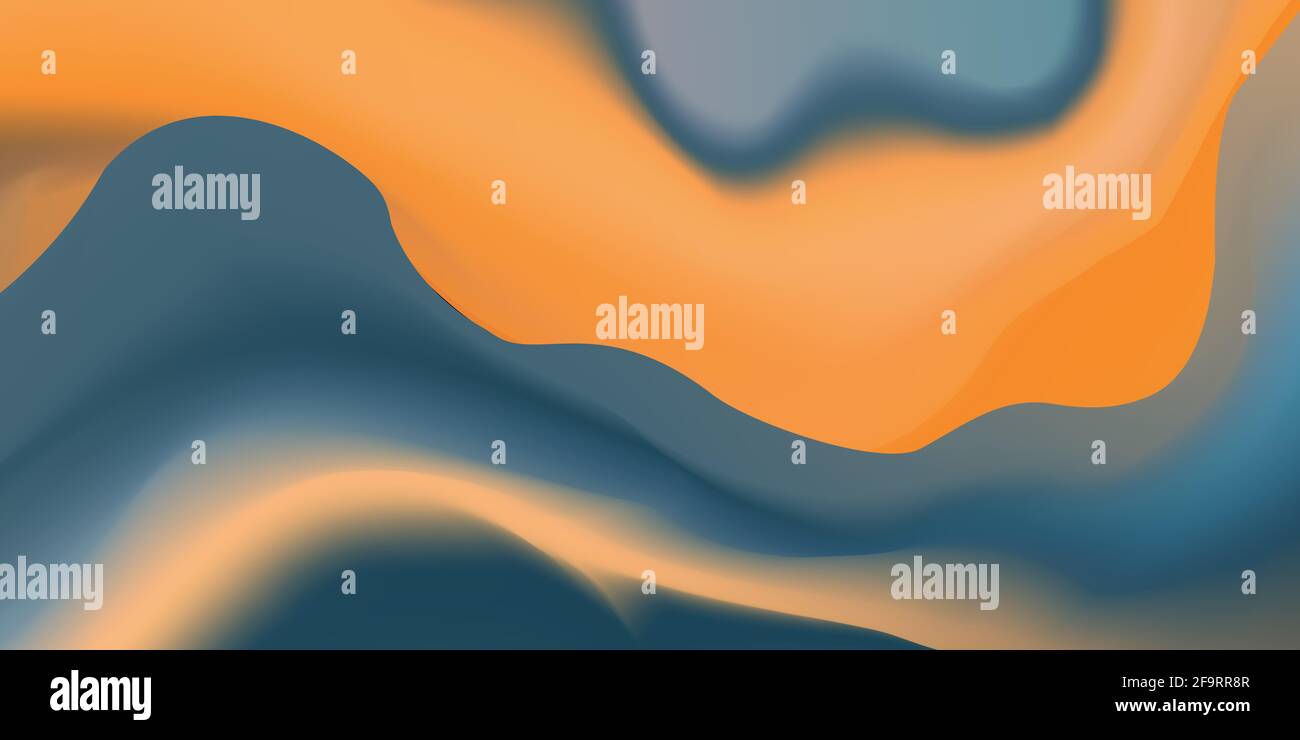 Design dell'intestazione Web con flusso colore liquido arancione su sfondo grigio. Foto Stock