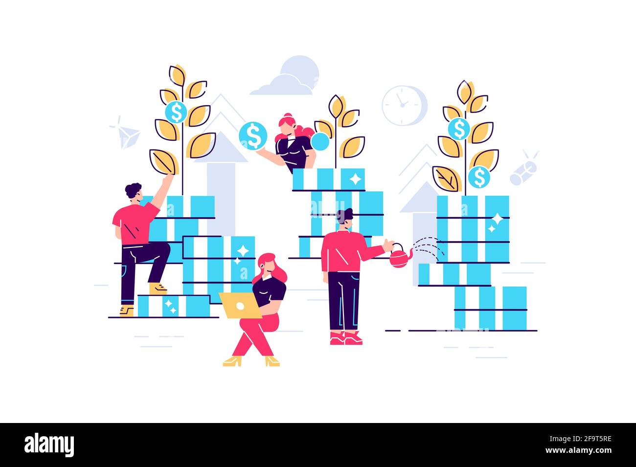 Profitti in denaro e investimenti aziendali per la crescita del denaro Illustrazione Vettoriale