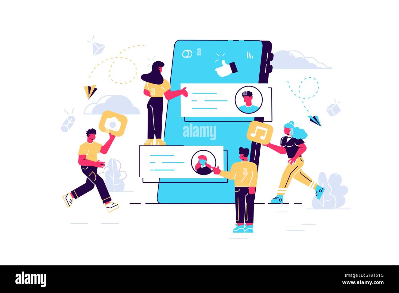 Creazione di contenuti Internet e blog nei social network Illustrazione Vettoriale