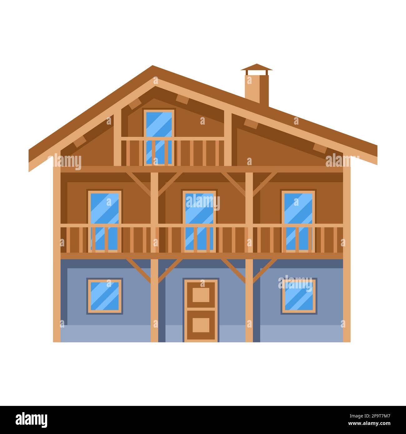 Illustrazione di chalet in legno. Icona di pubblicità per il settore dei viaggi e le aziende. Illustrazione Vettoriale