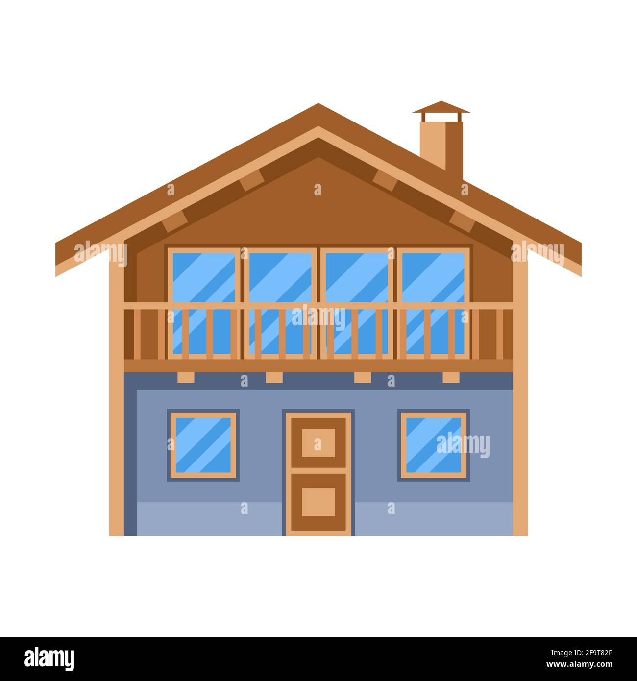 Illustrazione di chalet in legno. Icona di pubblicità per il settore dei viaggi e le aziende. Illustrazione Vettoriale