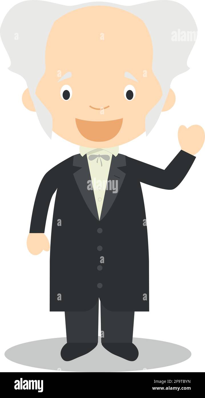 Arthur Schopenhauer personaggio cartoon. Illustrazione vettoriale. Collezione Storia bambini. Illustrazione Vettoriale