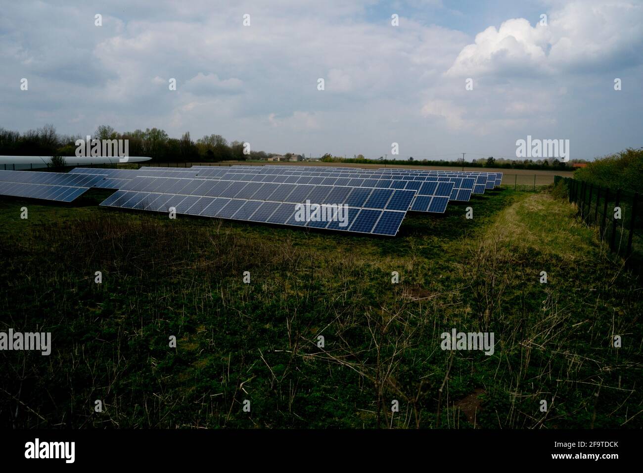 Fattoria solare di energia elettrica rinnovabile , marzo Cambridgeshire Foto Stock
