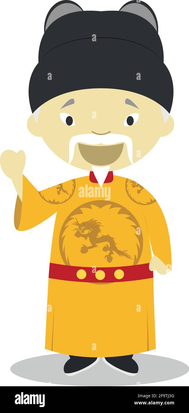 Personaggio dei cartoni animati dell'imperatore Ming Hongwu. Illustrazione vettoriale. Collezione Storia bambini. Illustrazione Vettoriale