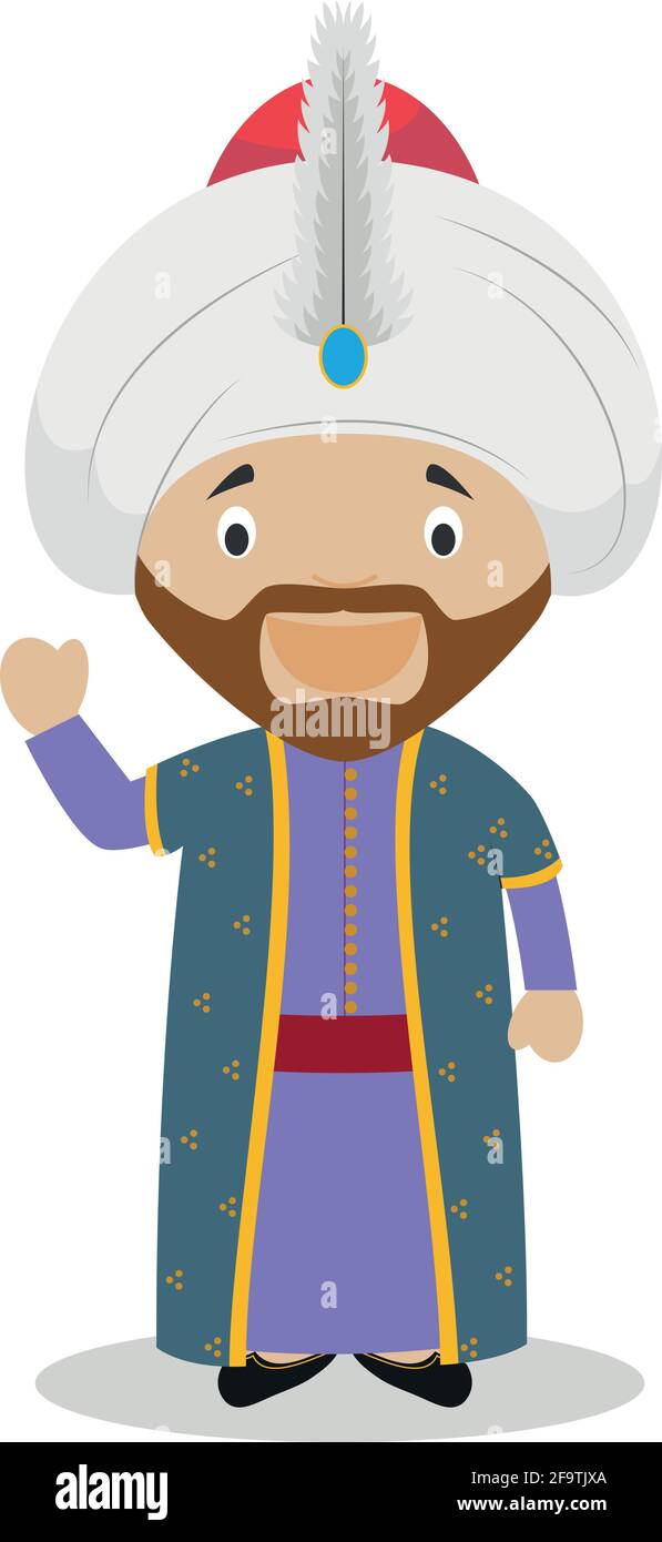Sultan Mehmed II (il Conquistatore) personaggio cartoon. Illustrazione vettoriale. Collezione Storia bambini. Illustrazione Vettoriale