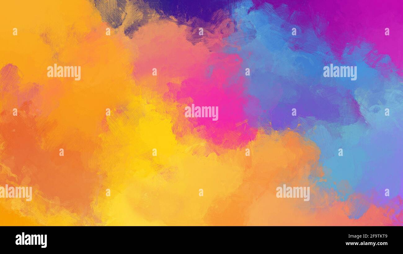 Astratto dipinto a olio colorato sfondo con pennellate. Pittura digitale a olio full frame su tela, colori brillanti e vivaci. risoluzione 4k. Foto Stock