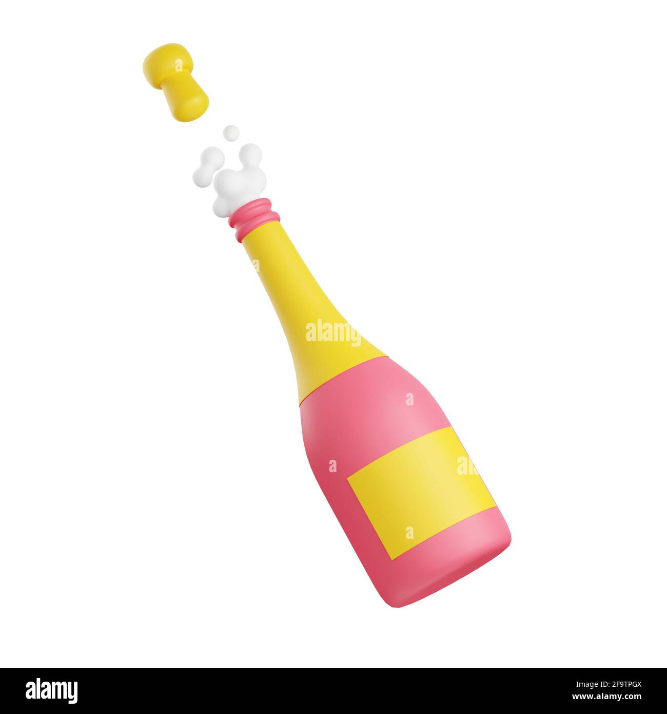 Aprire la bottiglia di champagne con schizzi e il sughero volante in 3d  Foto stock - Alamy