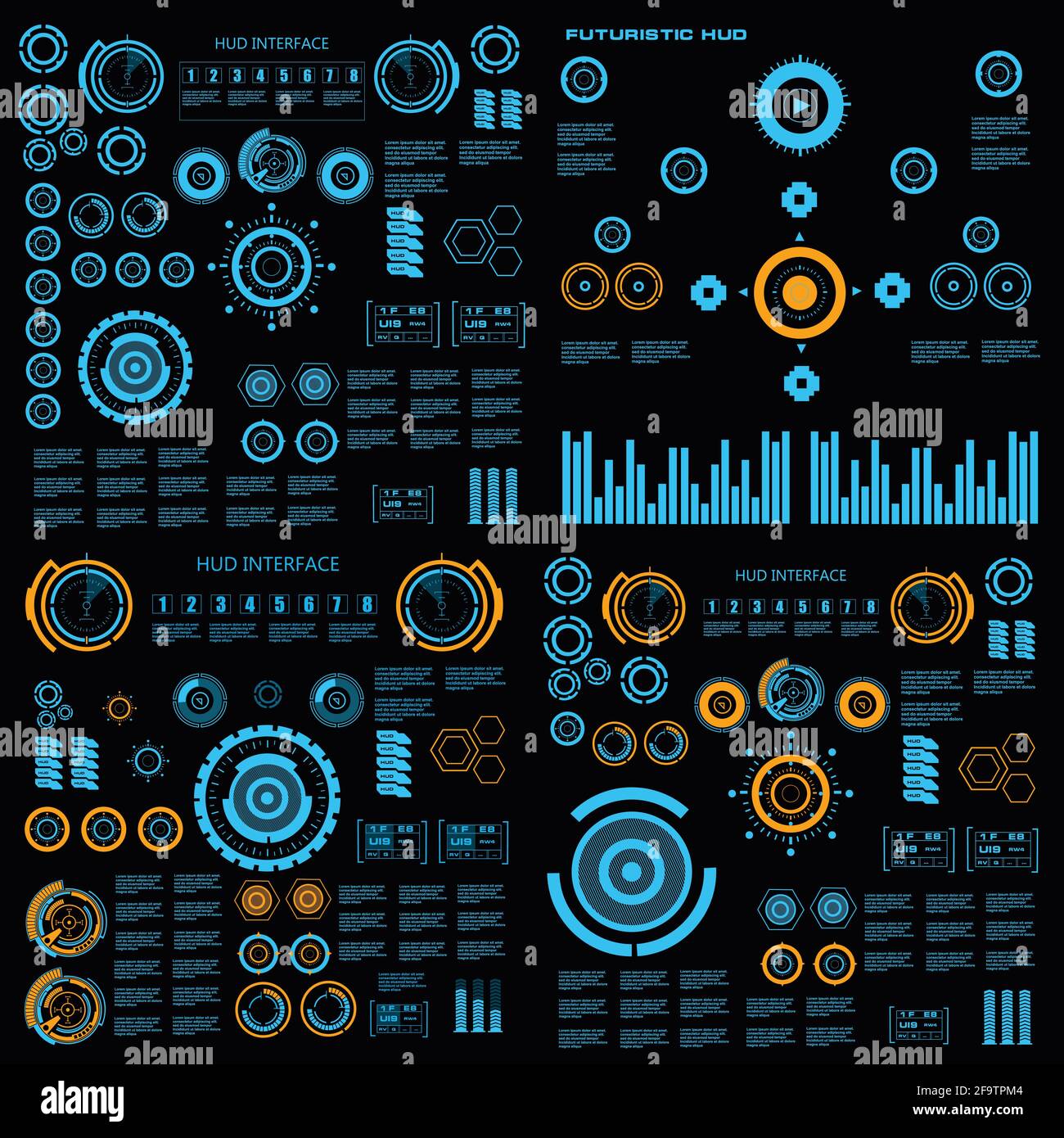 Interfaccia utente grafica virtuale touch blu futuristica Illustrazione Vettoriale
