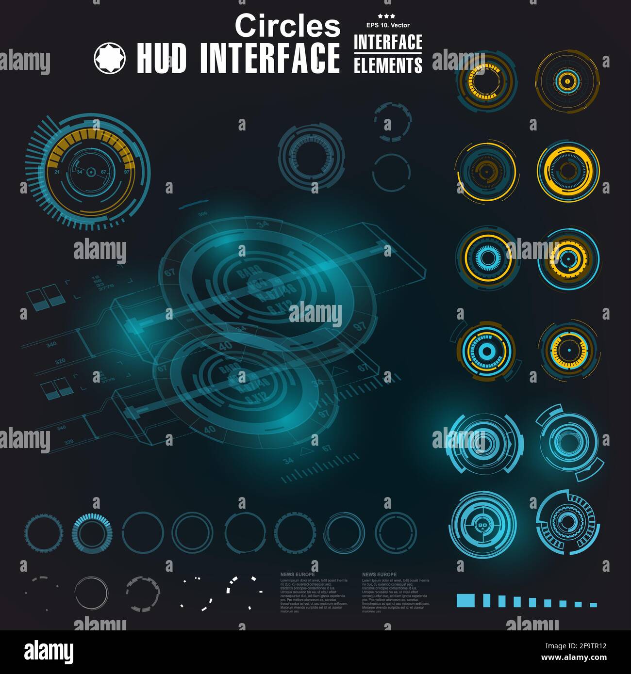 Interfaccia utente grafica virtuale touch blu futuristica Illustrazione Vettoriale